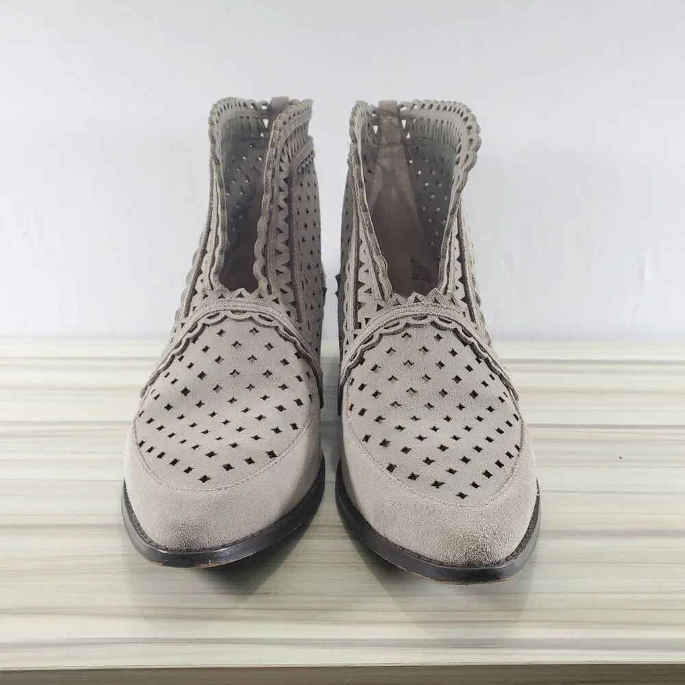 8 Cecelia Anthropologie Tate Suede Bootie Cut Out Perforated Taupe Ankle Boot
